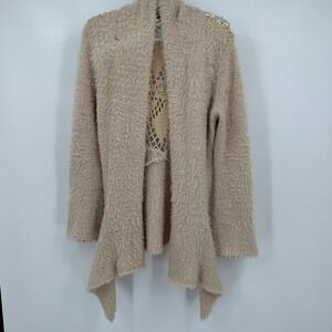 Lola B Womens Lagenlook Boho‎ Cardigan Size XL Crochet Back Shaggy Knit Sweater